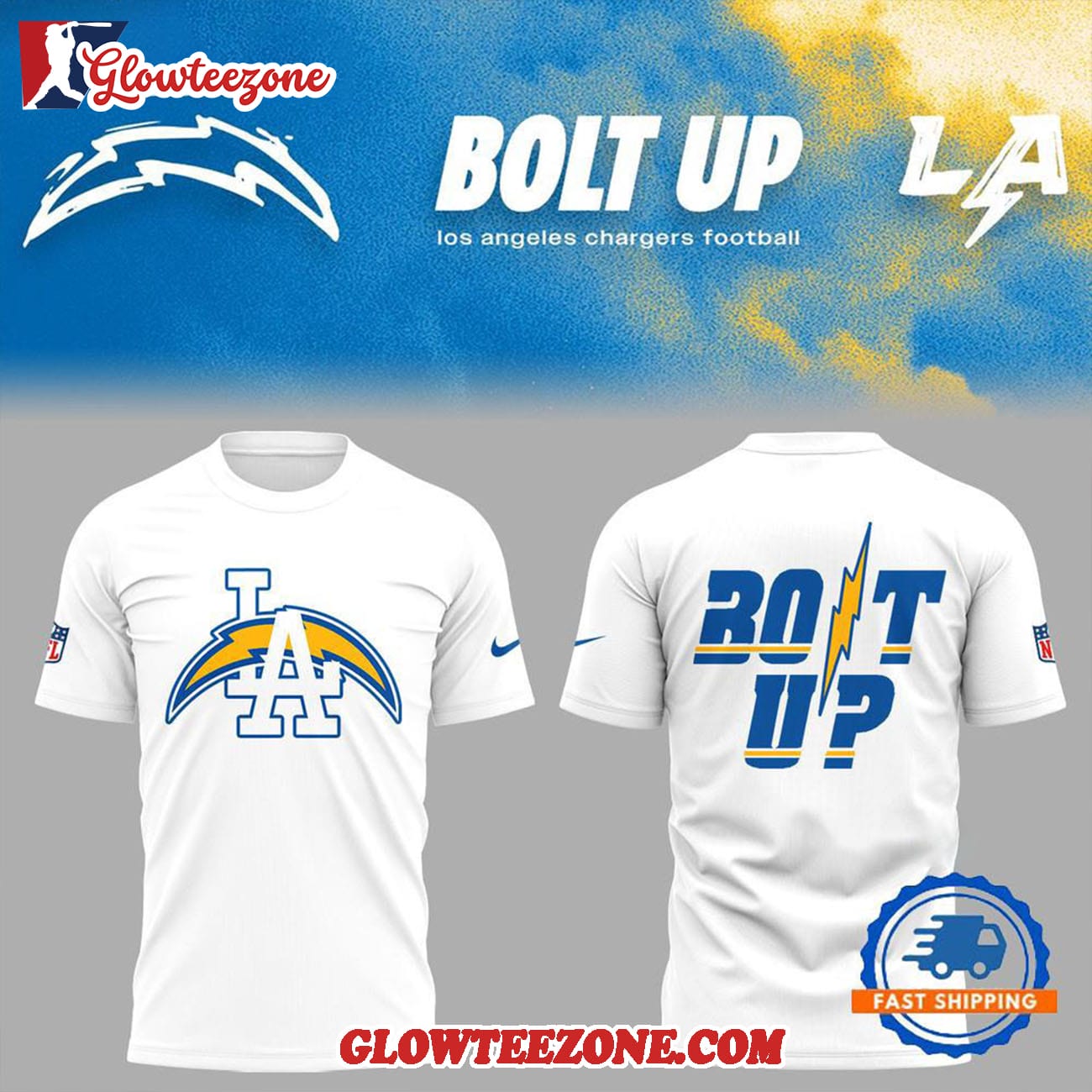 Los Angeles Chargers Bolt Up Shirt 2025 White Hoodie Shirt