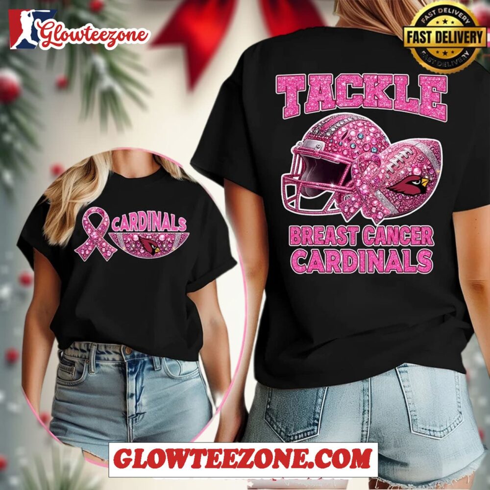 Arizona Cardinals Nfl Glitter Tackle Breast Cancer 2025 Black Womens 3d Shirt 1