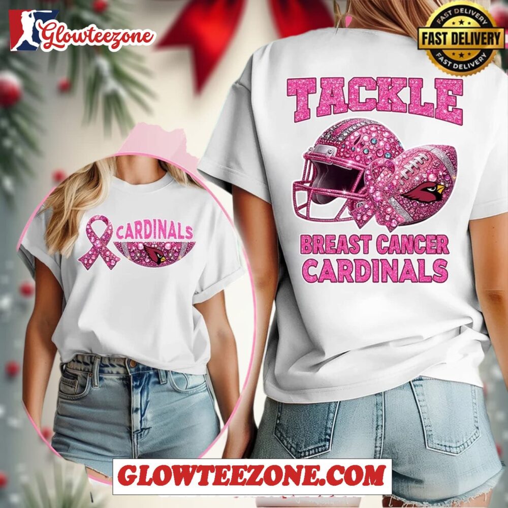 Arizona Cardinals Nfl Glitter Tackle Breast Cancer 2025 White Womens 3d Shirt 1