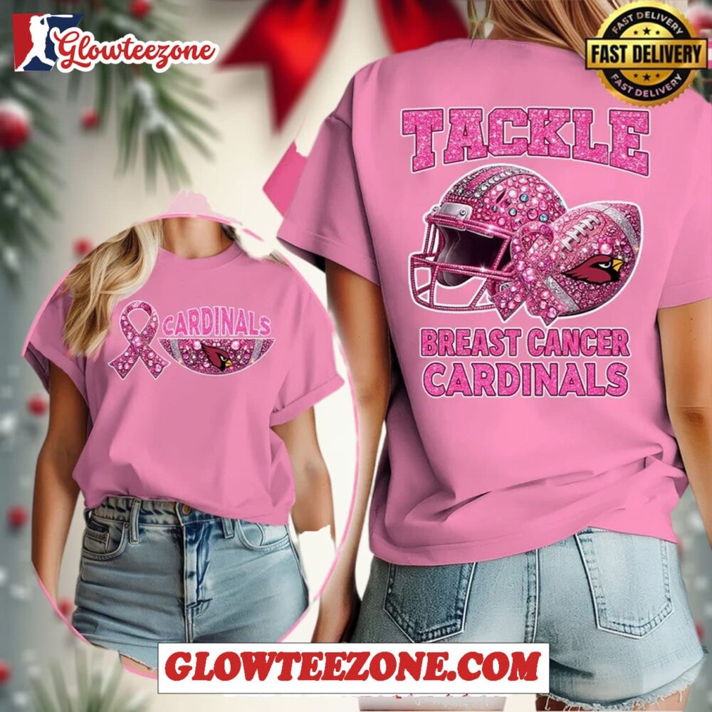 Arizona Cardinals Nfl Glitter Tackle Breast Cancer 2025 Womens 3d Shirt 1