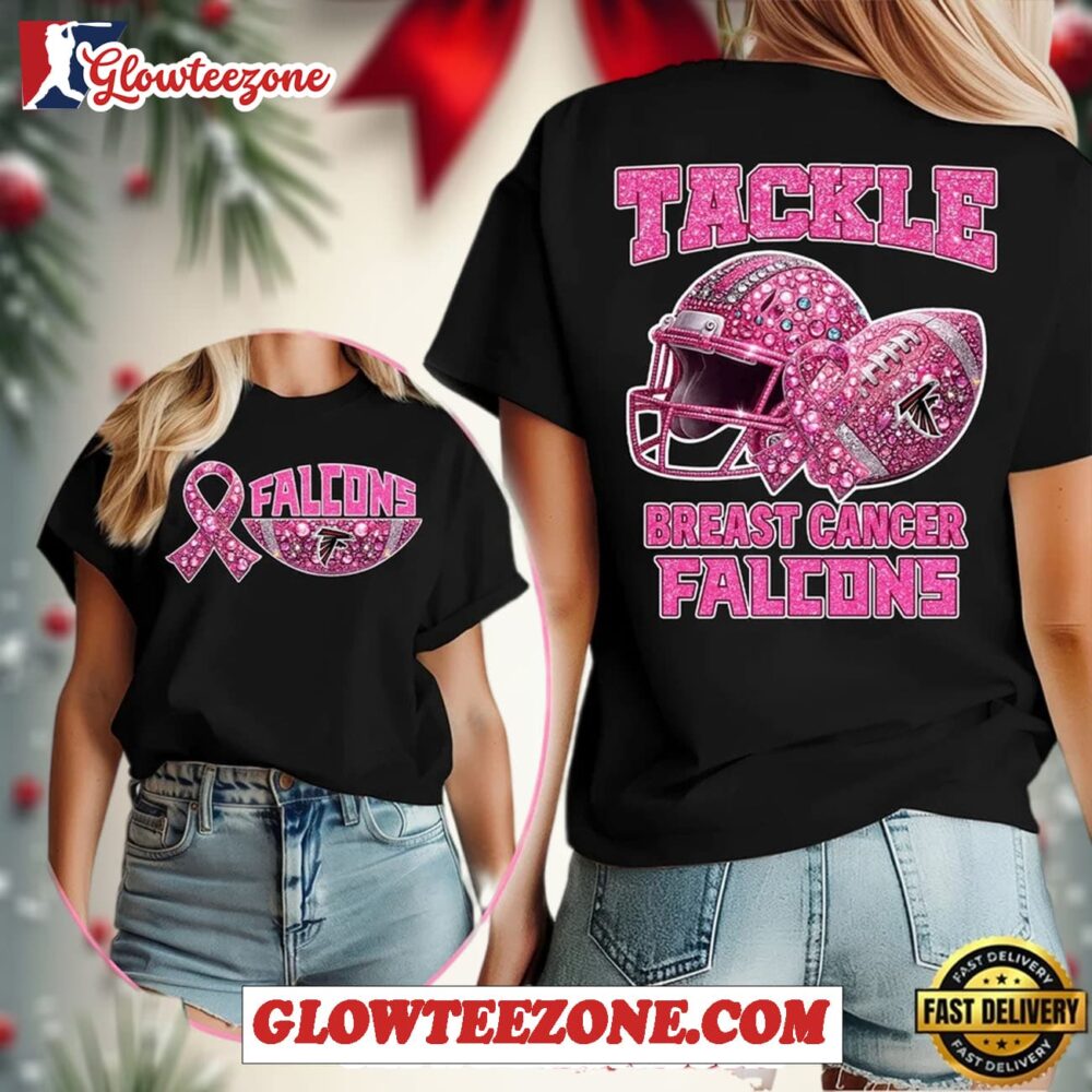 Atlanta Falcons Nfl Glitter Tackle Breast Cancer 2025 Black Womens Shirt 1