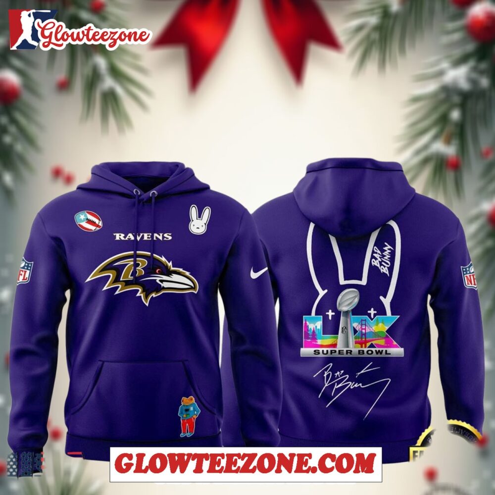 Baltimore Ravens Bad Bunny 2026 Super Bowl Lx Halftime Show Unisex Hoodie 1