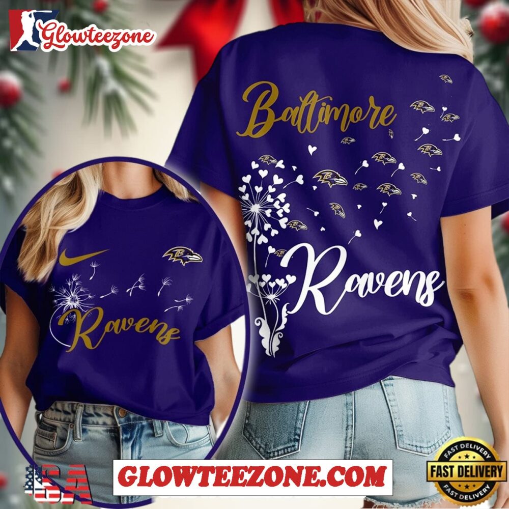 Baltimore Ravens Nfl Dandelion Flower 2025 Womens Shirt 1