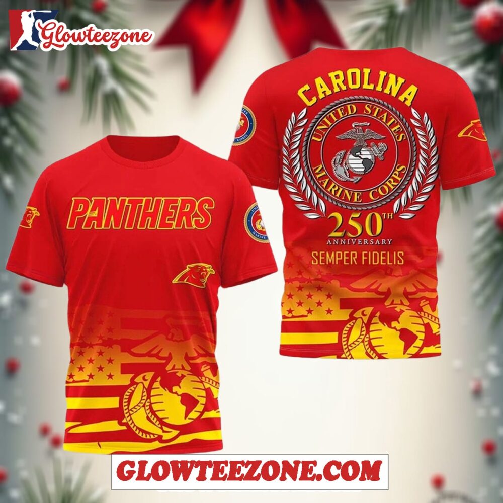 Carolina Panthers Nfl Usmc 250th Birthday 2025 T Shirt 1
