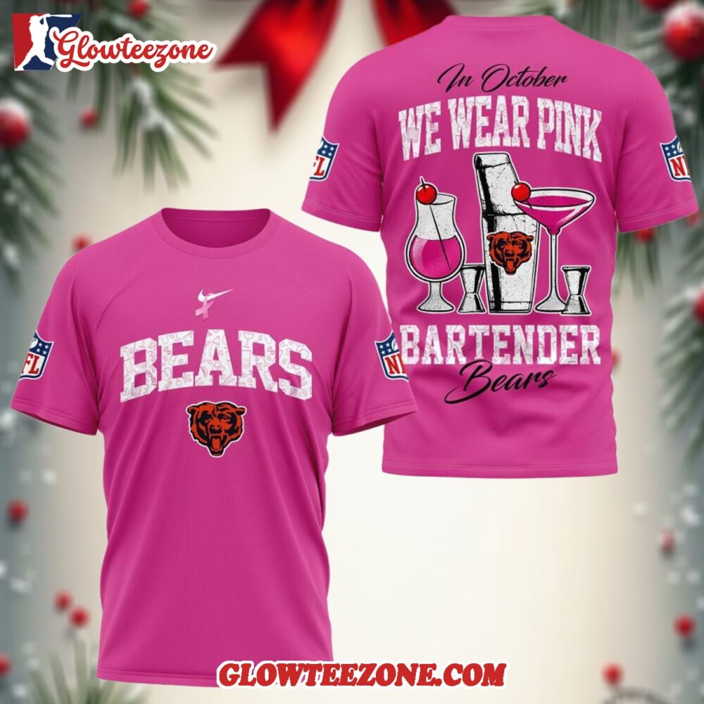 Chicago Bears Nfl Bartender October Breast Cancer Awareness Unisex 3d Shirt 1