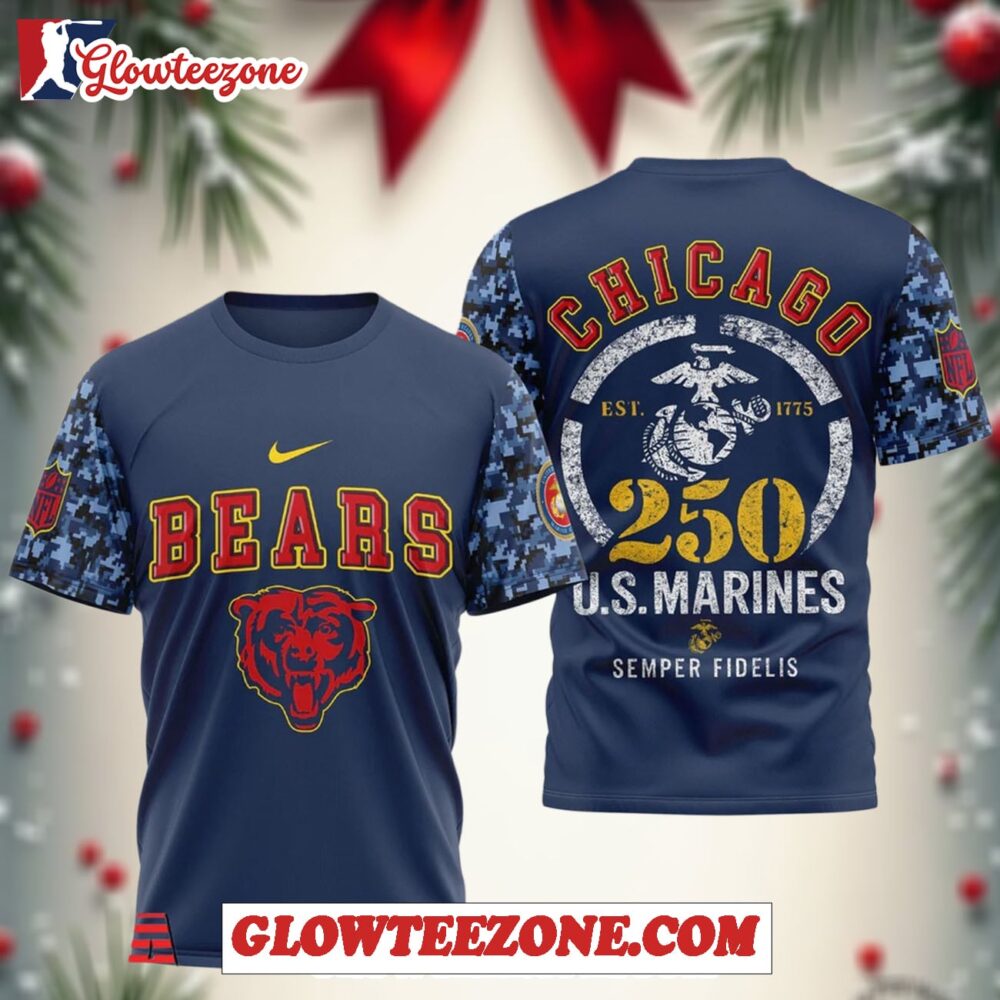 Chicago Bears Usmc 250 Years Semper Fi 3d Shirt 1