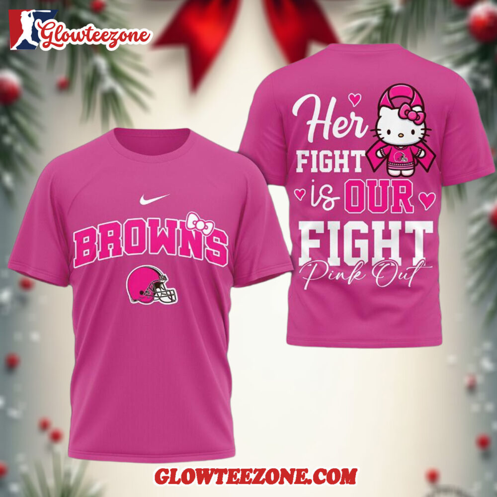 Cleveland Browns Nfl Her Fight Is Our Fight X Hello Kitty 3d Shirt 1