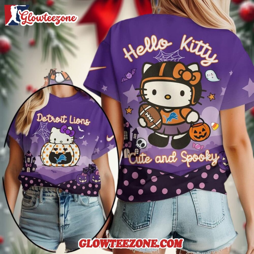 Detroit Lions Nfl Hello Kitty Cute And Spooky Halloween 2025 Unisex 3d Shirt 1