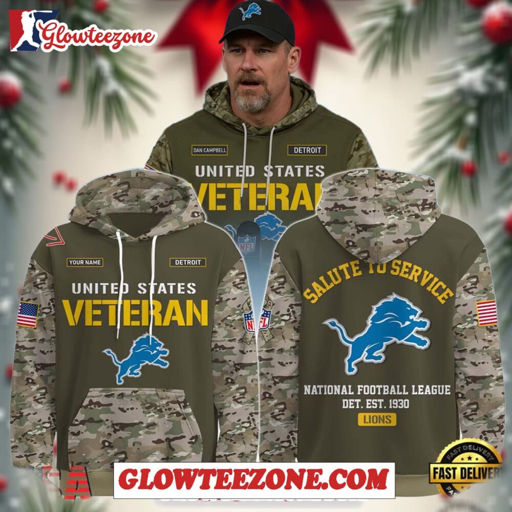 Detroit Lions Nfl Veteran Birthday 2025 Custom Name Unisex Hoodie 1