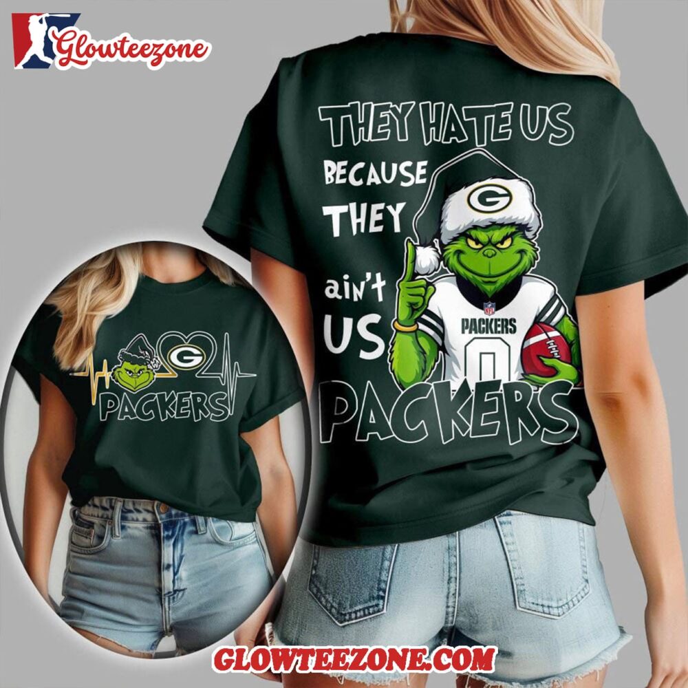 Green Bay Packers 2025 Nfl Christmas Grinch They Hate Us All Over Print Shirt 1