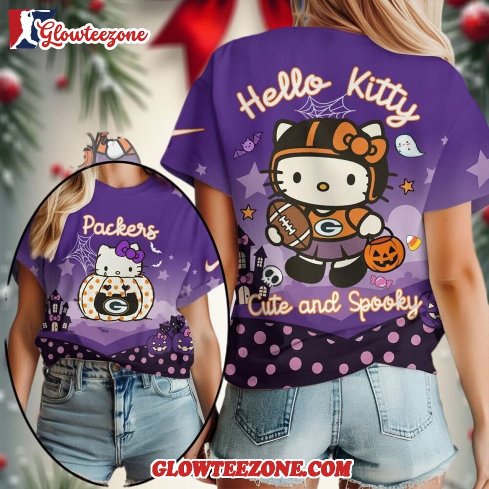 Green Bay Packers Nfl Hello Kitty Cute And Spooky Halloween 2025 Unisex 3d Shirt 1