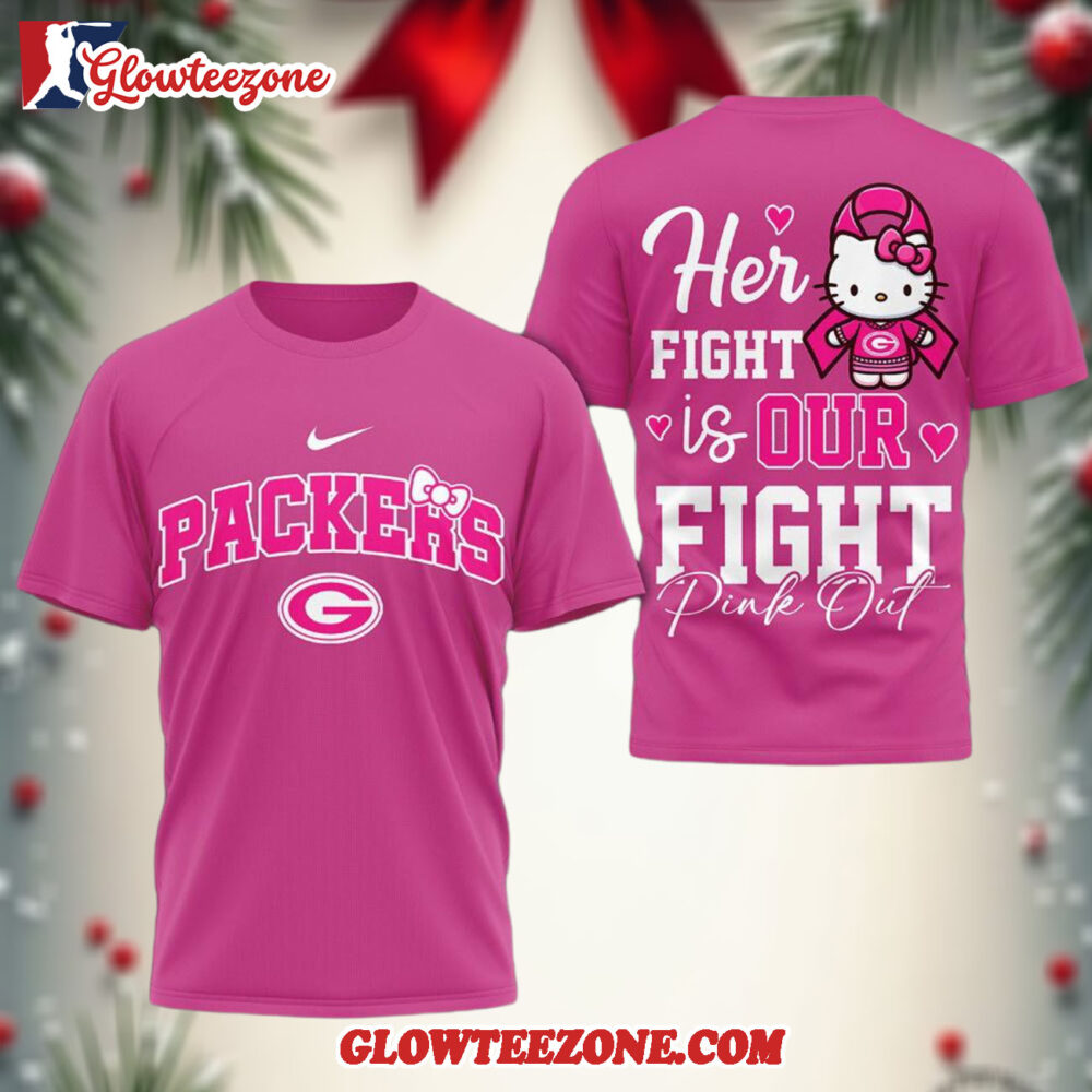 Green Bay Packers Nfl Her Fight Is Our Fight X Hello Kitty 3d Shirt 1