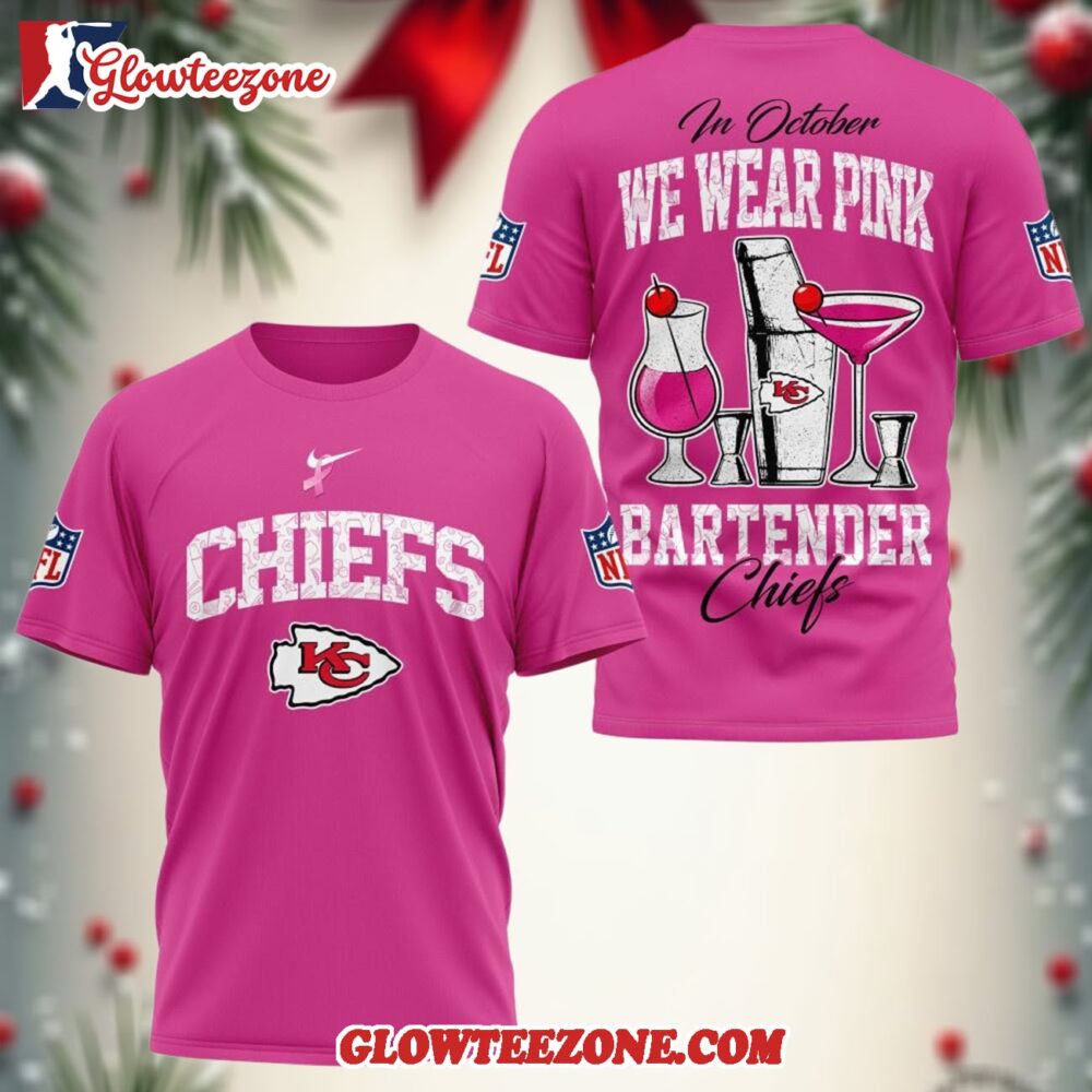Kansas City Chiefs Nfl Bartender October Breast Cancer Awareness Unisex 3d Shirt 1