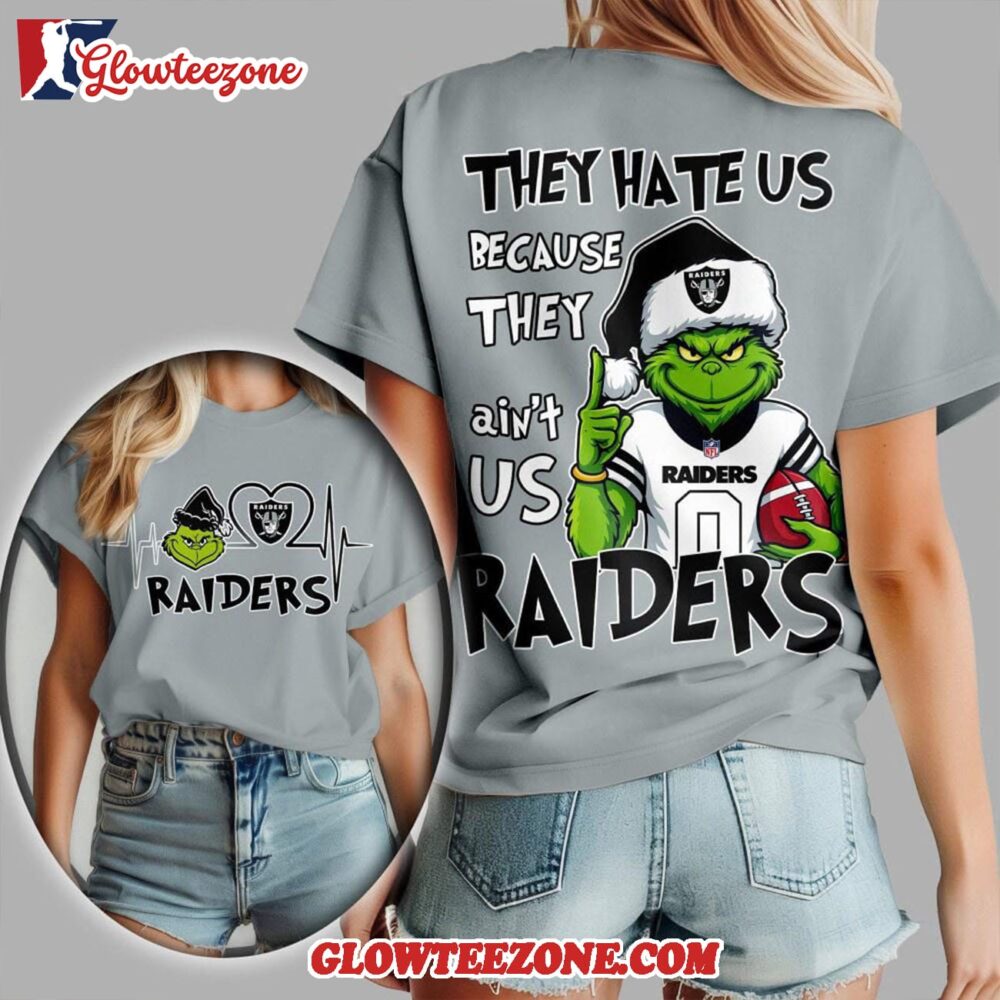 Las Vegas Raiders 2025 Nfl Christmas Grinch They Hate Us All Over Print Shirt 1
