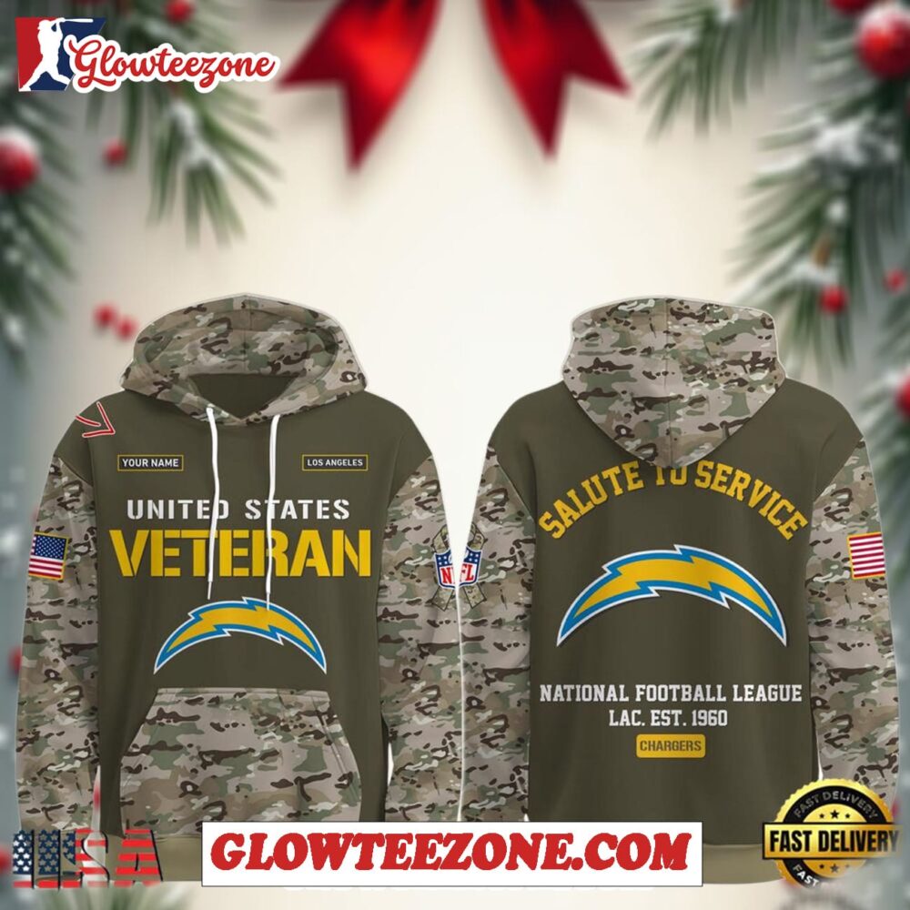 Los Angeles Chargers Nfl Veteran Birthday 2025 Custom Name Unisex Hoodie 1