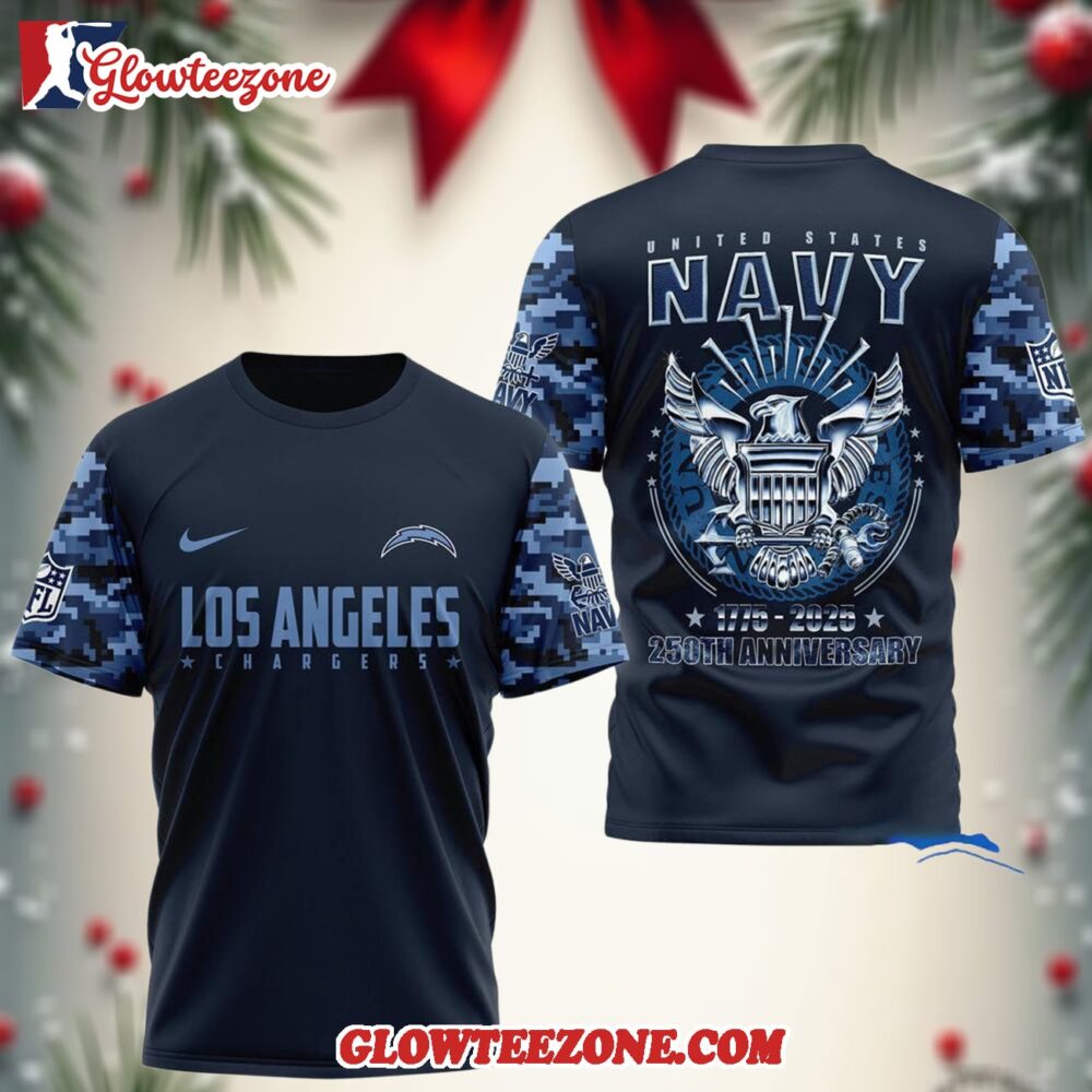 Los Angeles Chargers Us Navy 250th Anniversary775 2025 3d Shirt 1