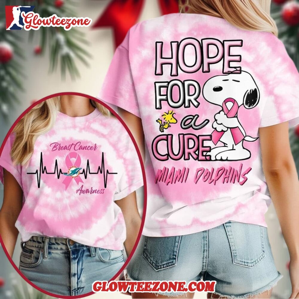 Miami Dolphins 2025 Nfl Breast Cancer Awareness Snoopy Hope For A Cure All Over Print Shirt 1