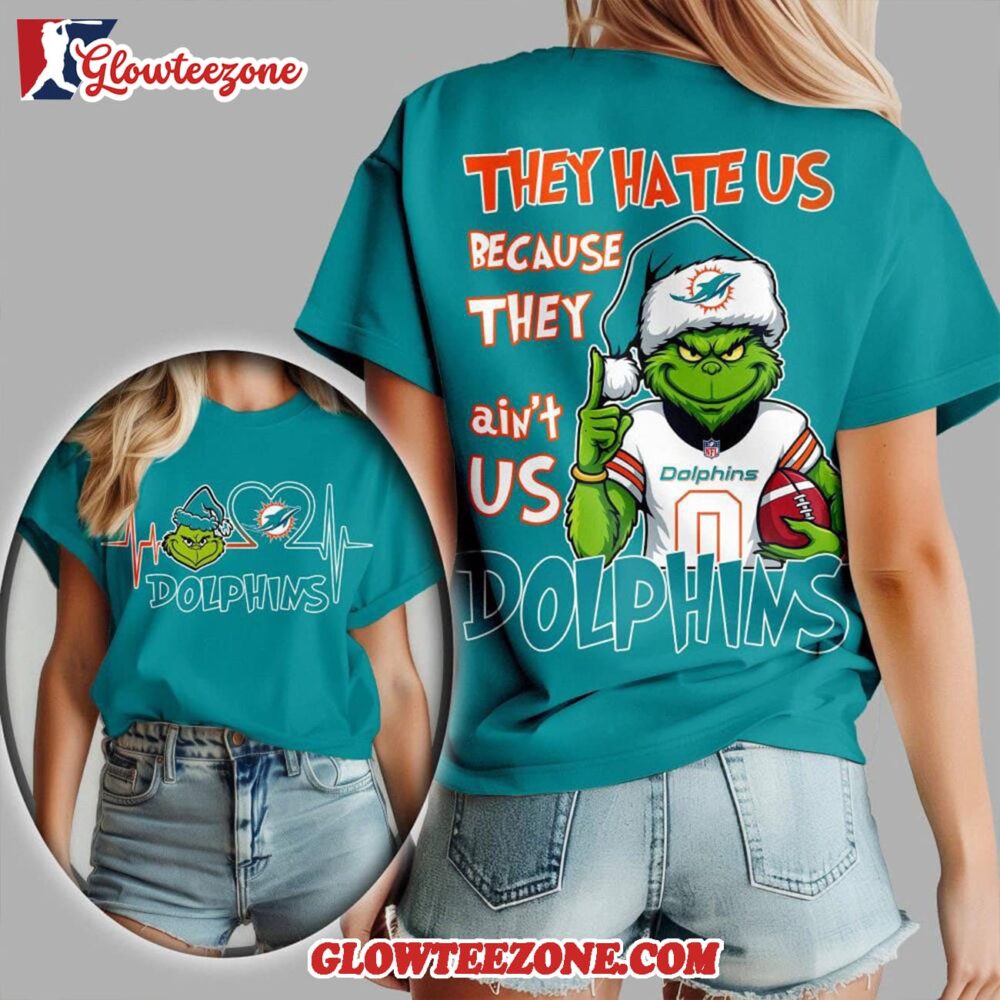 Miami Dolphins 2025 Nfl Christmas Grinch They Hate Us All Over Print Shirt 1