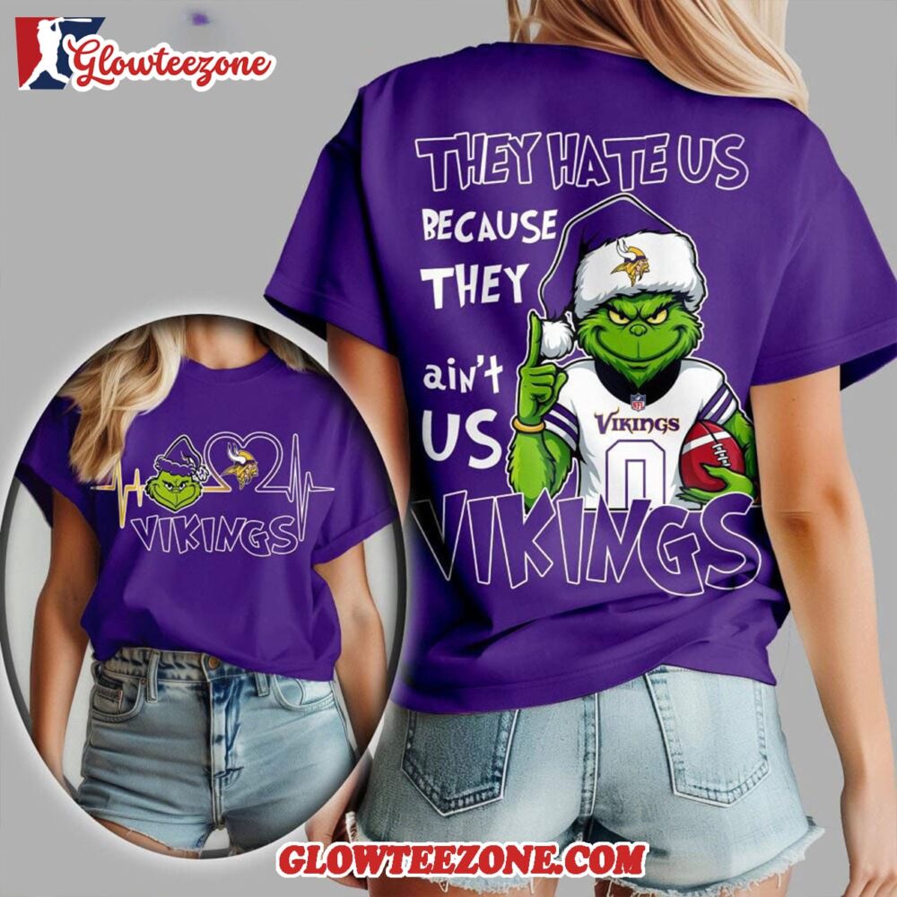 Minnesota Vikings 2025 Nfl Christmas Grinch They Hate Us All Over Print Shirt 1