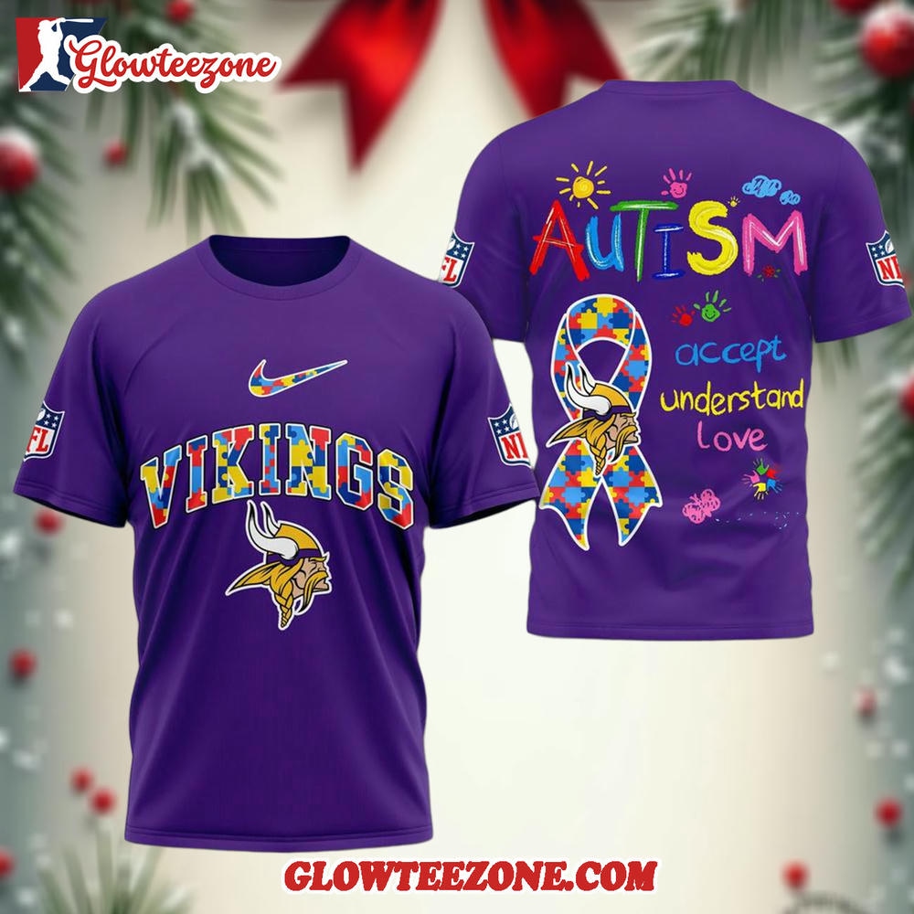 Minnesota Vikings Autism Awareness 3d Shirt 1