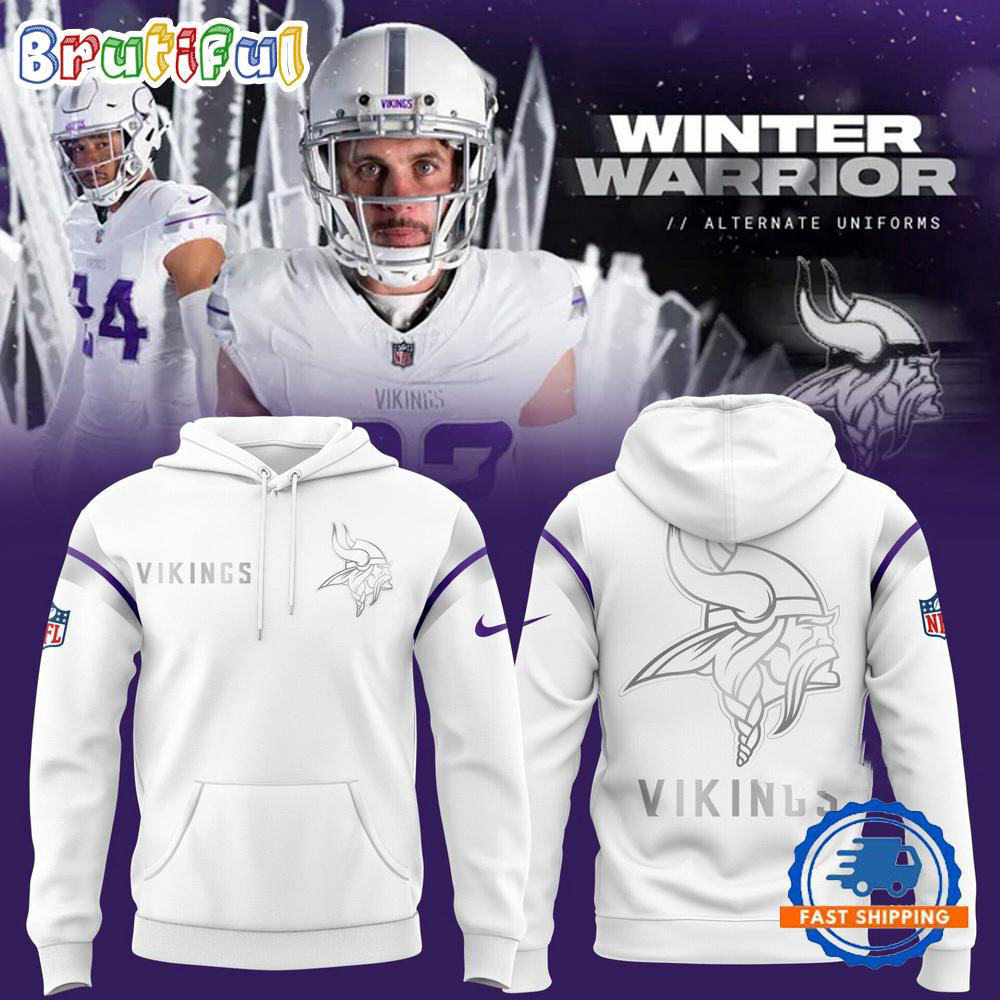 Minnesota Vikings Winter Warrior Intercept Cancer White Hoodie 1