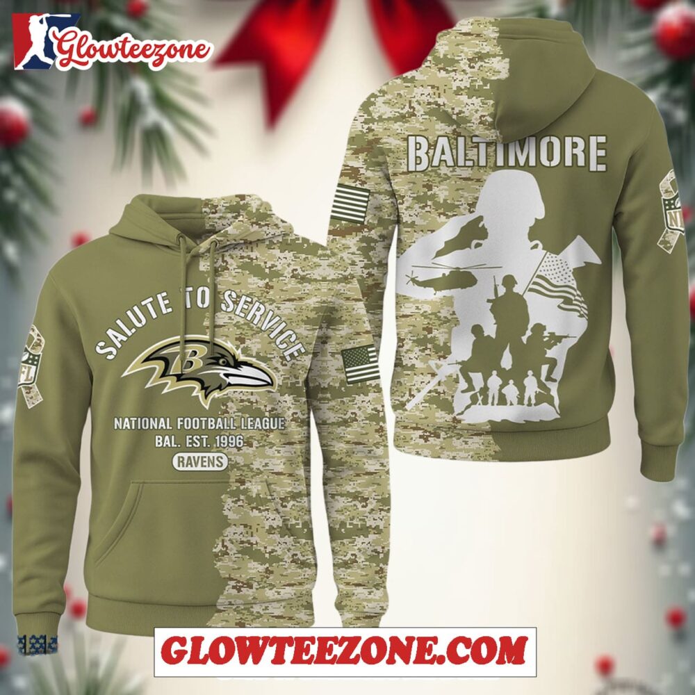 Nfl Baltimore Ravens Salute To Service 2025 Camo All Over Print Hoodie Shirt 1