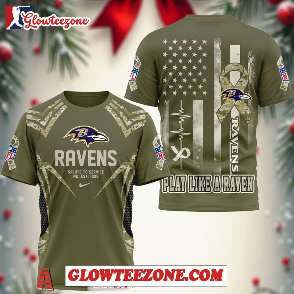 Nfl Baltimore Ravens Salute To Service 2025 Play Like A Rave 3d Shirt 1