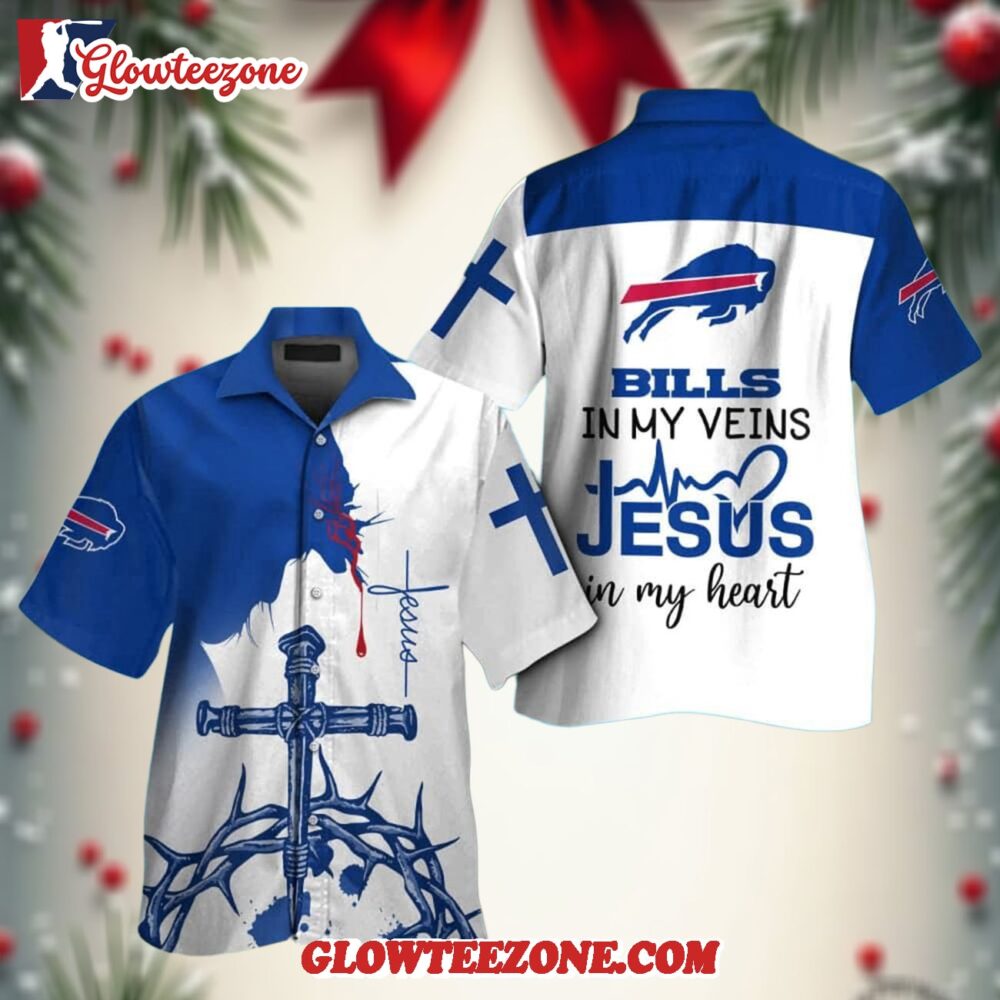 Nfl Buffalo Bills In My Veins Jesus Im My Heart Hawaiian Shirt 1