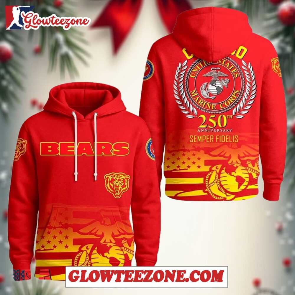 Nfl Chicago Bears Usmc 250th Birthday Limited Edition Hoodie Shirt 1