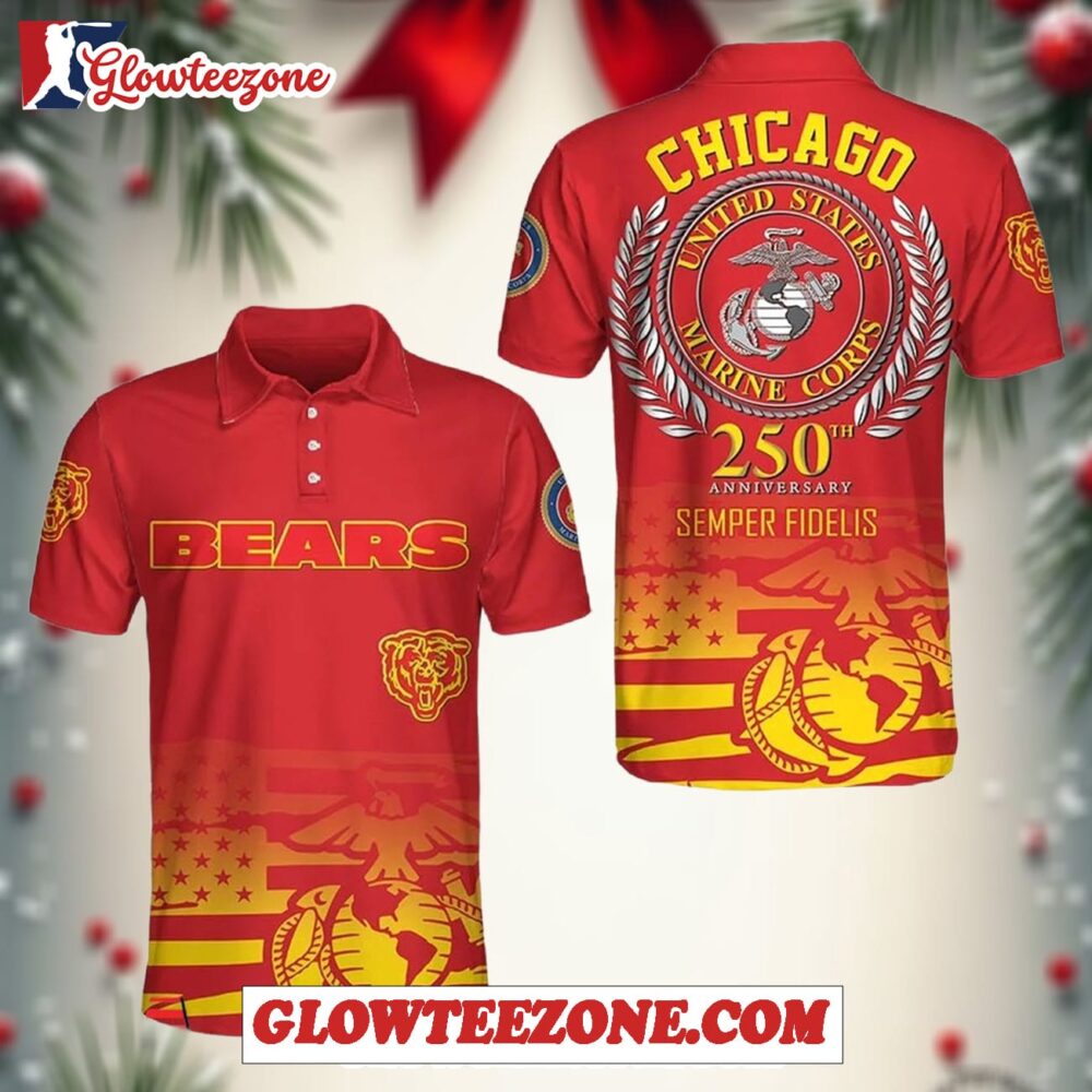 Nfl Chicago Bears Usmc 250th Birthday Polo Shirt 1