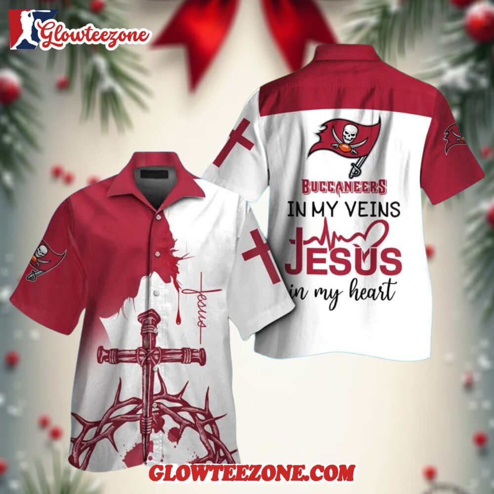 Nfl Tampa Bay Buccaneers In My Veins Jesus Im My Heart Hawaiian Shirt 1