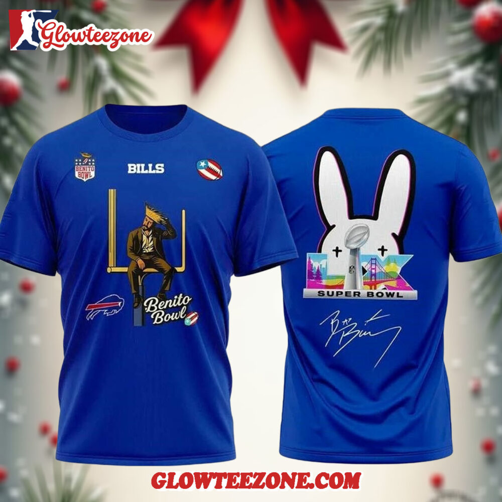 Buffalo Bills x Bad Bunny 2026 Super Bowl LX Halftime Show Blue Two Sided Shirt