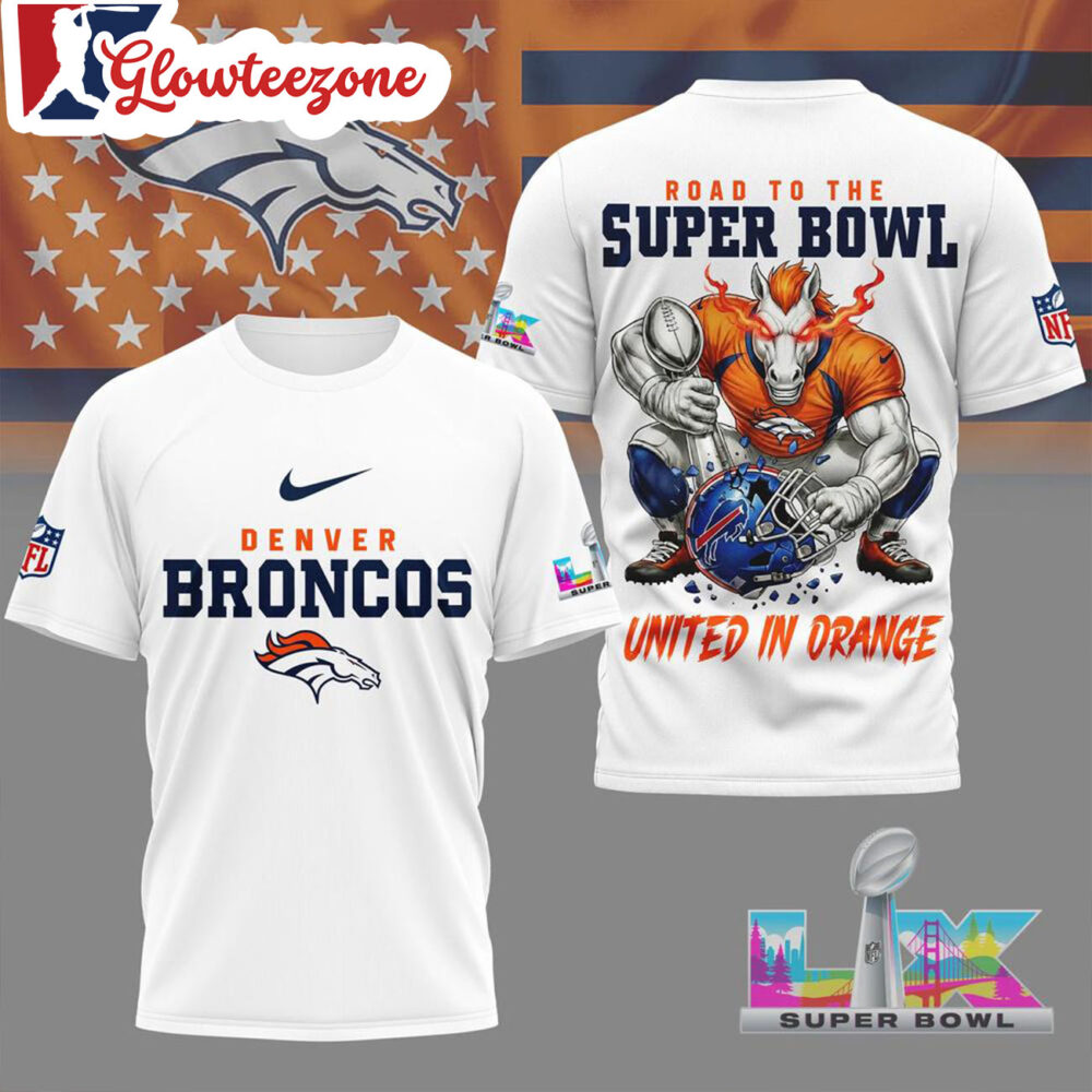Denver Broncos 2026 Road To Super Bowl White 3D Shirt