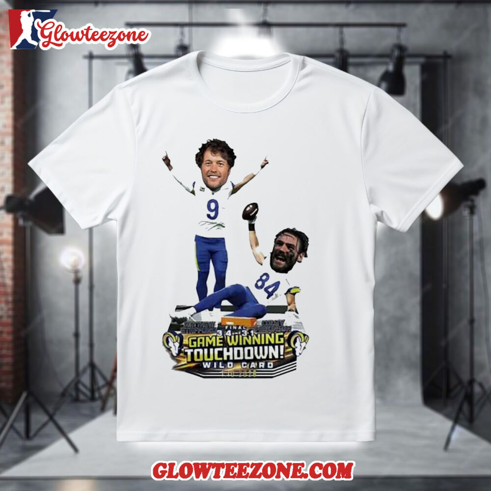 Matthew Stafford Colby Parkinson Los Angeles Rams Game Winning Touchdown Caricature Shirt 1