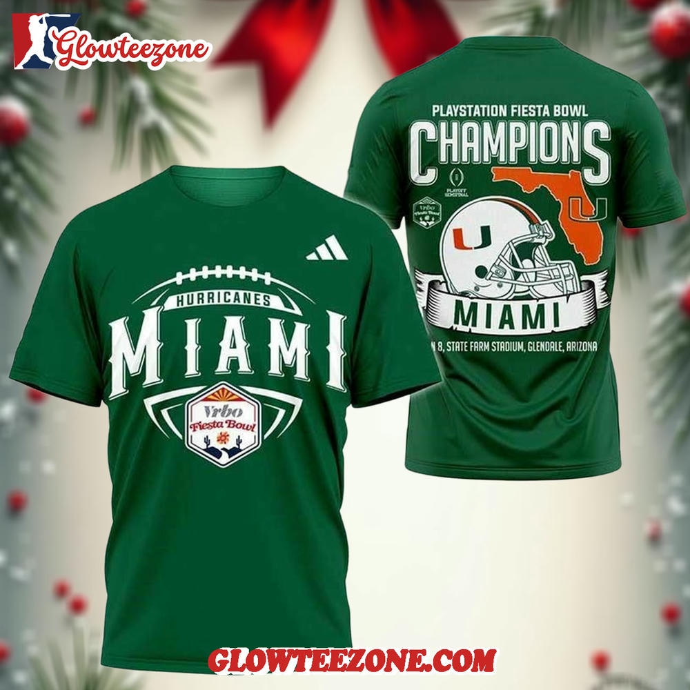 Miami Hurricanes 2026 Fiesta Bowl Champions NCAA Green 3D Shirt