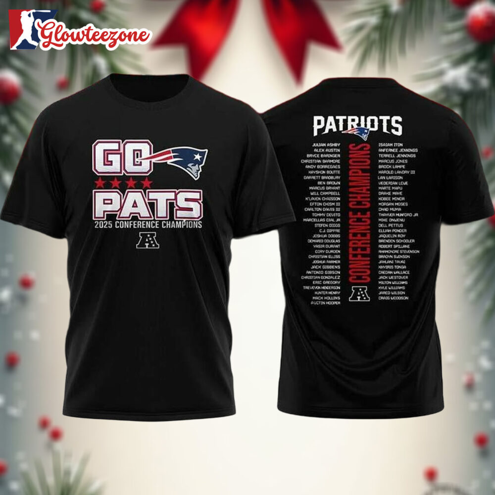 New England Patriots 2025 AFC Champions Go Pats All Black Two Sided Shirt