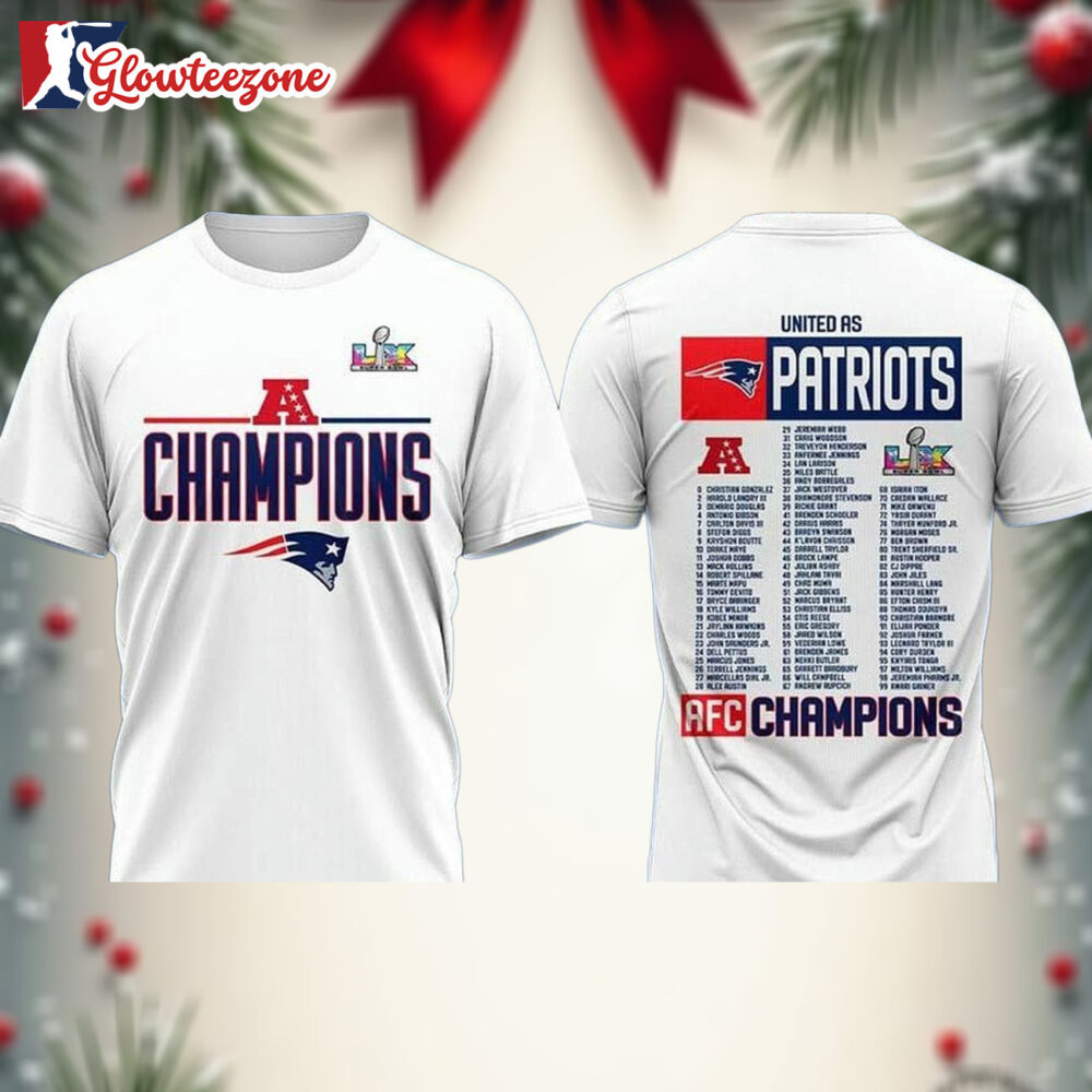 New England Patriots 2025 AFC Champions United As Patriots Two Sided Shirt