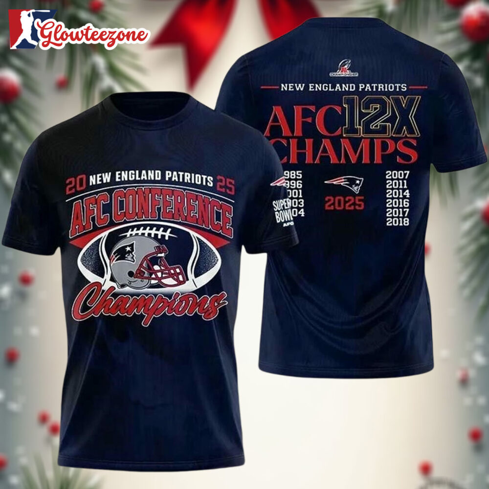New England Patriots 2025 AFC Conference Champions 12x Two Sided Shirt