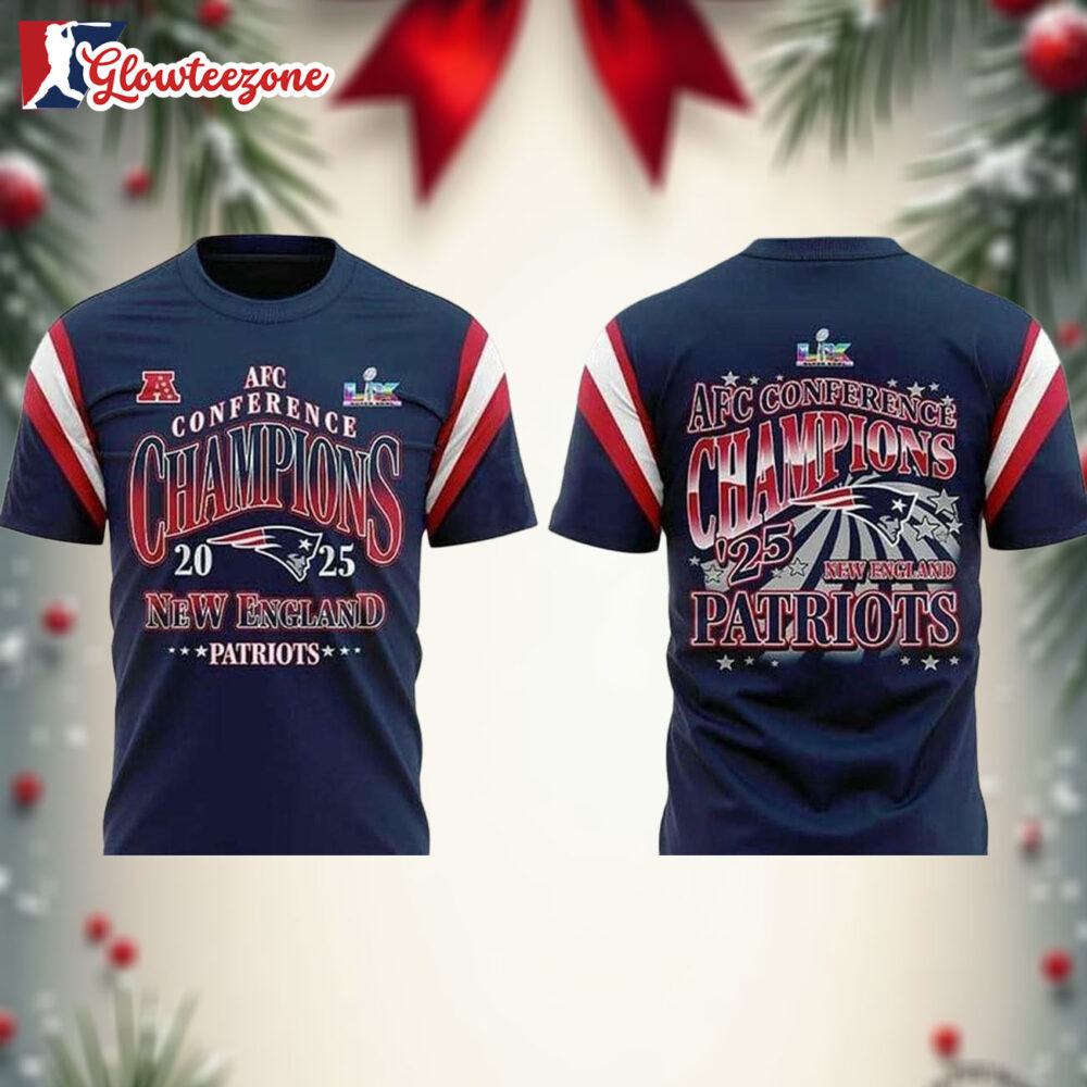 New England Patriots 2025 AFC Conference Champions Locker Room Two Sided Shirt
