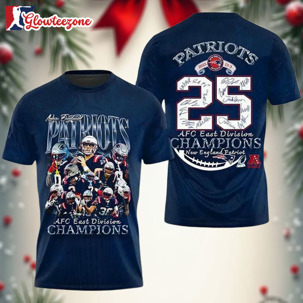New England Patriots 2025 AFC East Division Champions Two Sided Shirt