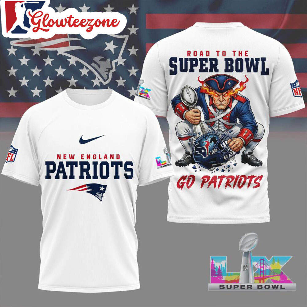 New England Patriots 2026 Road To Super Bowl White 3D Shirt