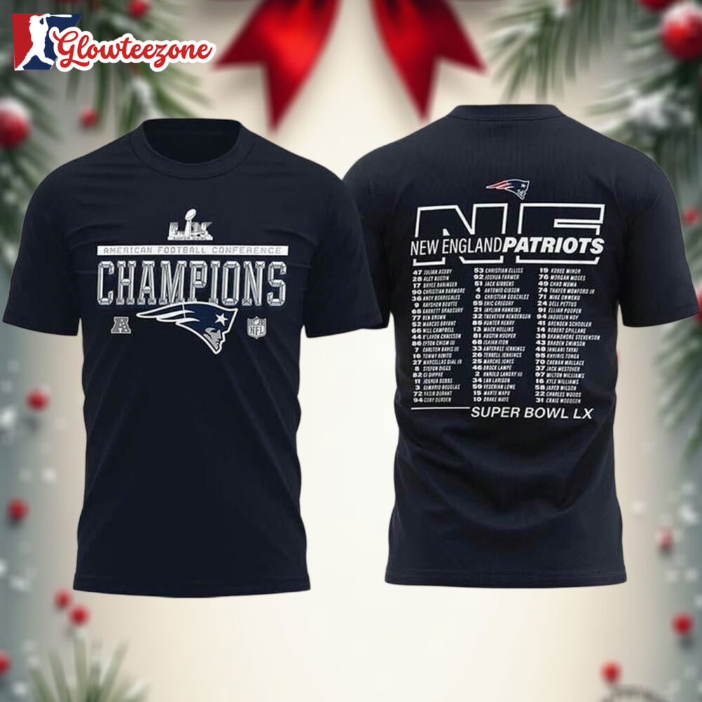 New England Patriots AFC Champions 2025 Black white grey Two Sided Shirt