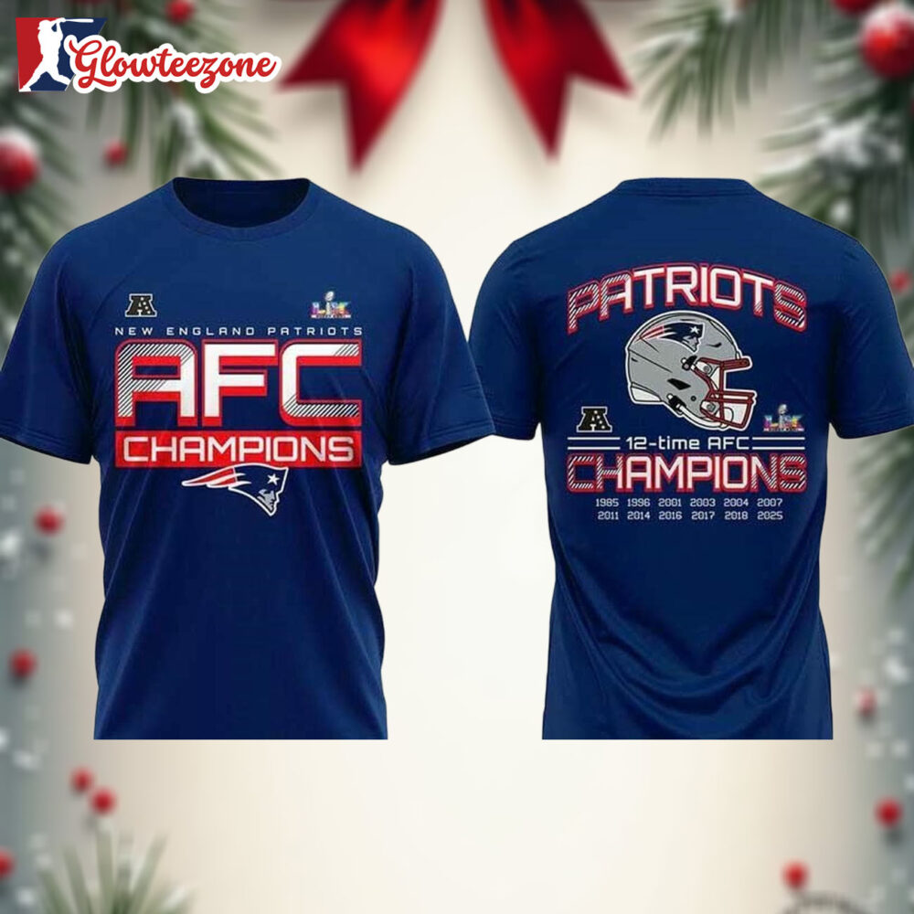 New England Patriots Back2back AFC Champions 2025 Two Sided Shirt
