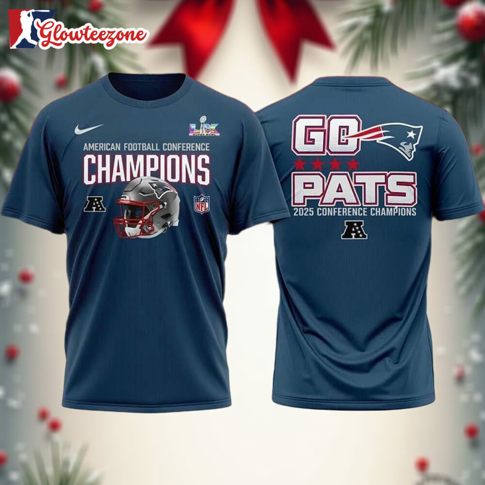 New England Patriots Navy 2025 AFC Champions Celebrate Two Sided Shirt