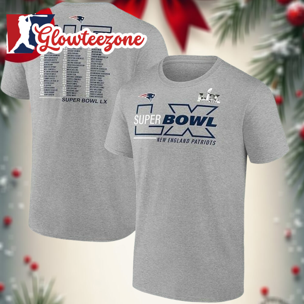 New England Patriots Super Bowl LX Roster Two Sided Shirt