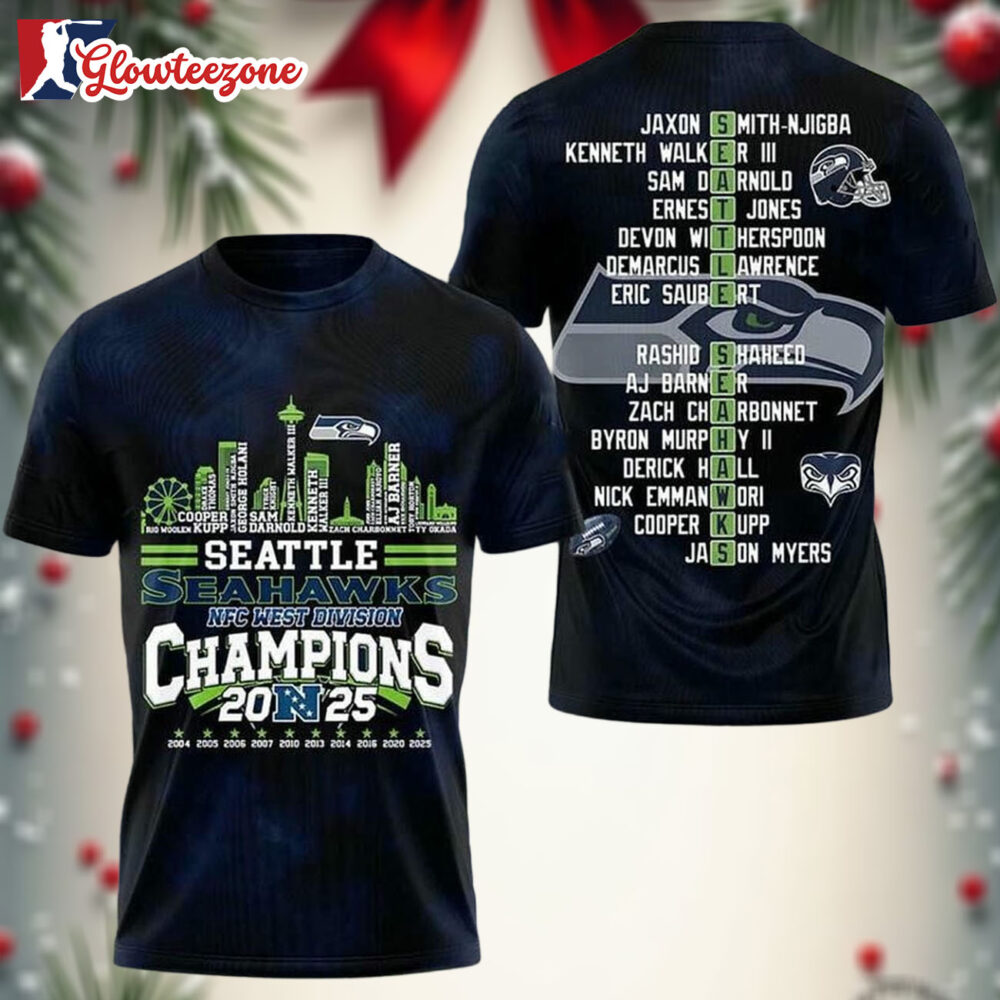 Seattle Seahawks 2025 NFC Conference West Division Champions Two Sided Shirt