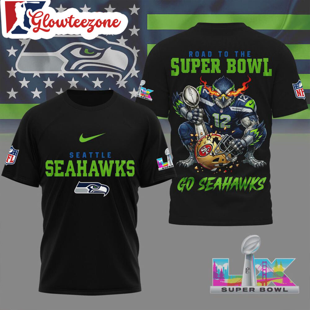 Seattle Seahawks 2026 Road To Super Bowl Black 3D Shirt