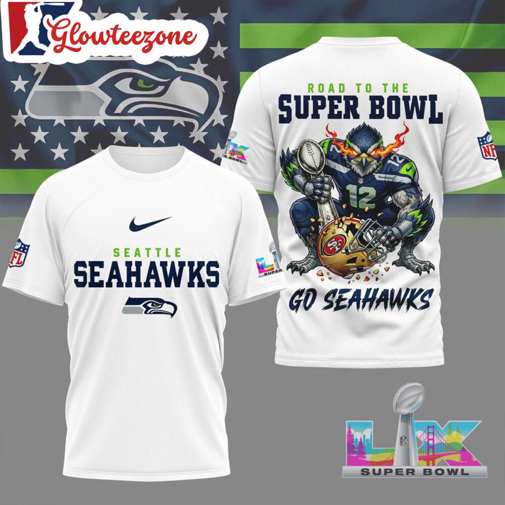 Seattle Seahawks 2026 Road To Super Bowl White 3D Shirt