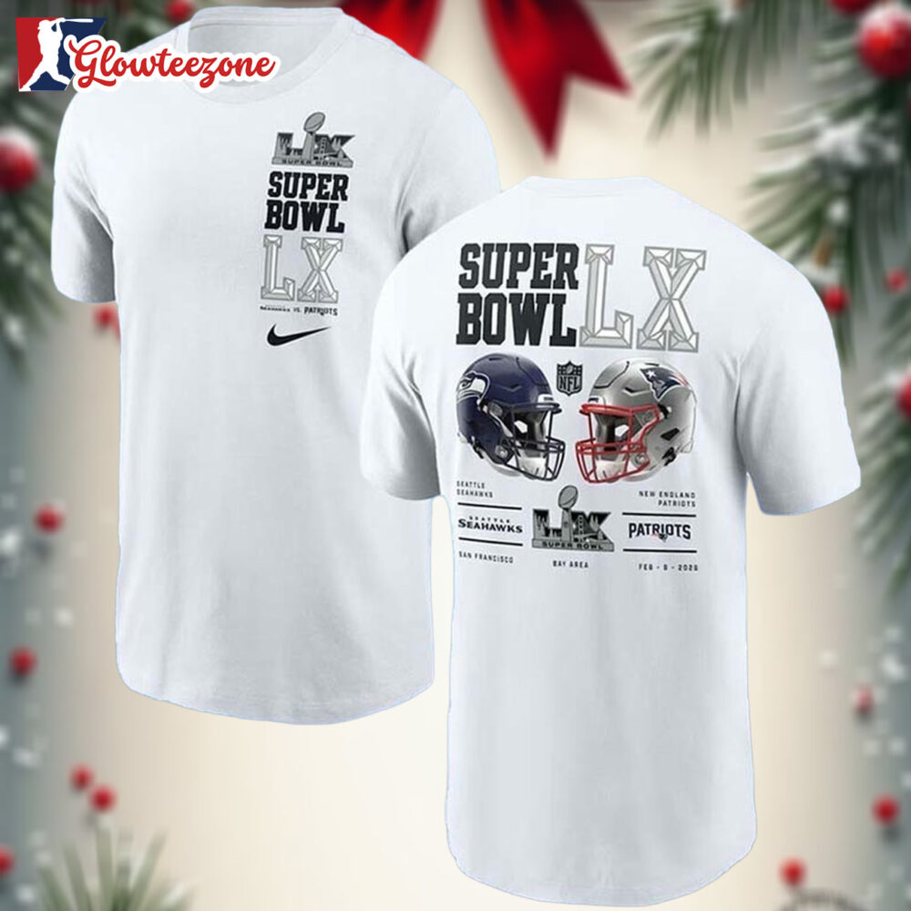 Super Bowl LX 2026 Bound Dueling New England Patriots Vs Seattle Seahawks Helmet Matchup Nfl Two Sided Shirtxxx
