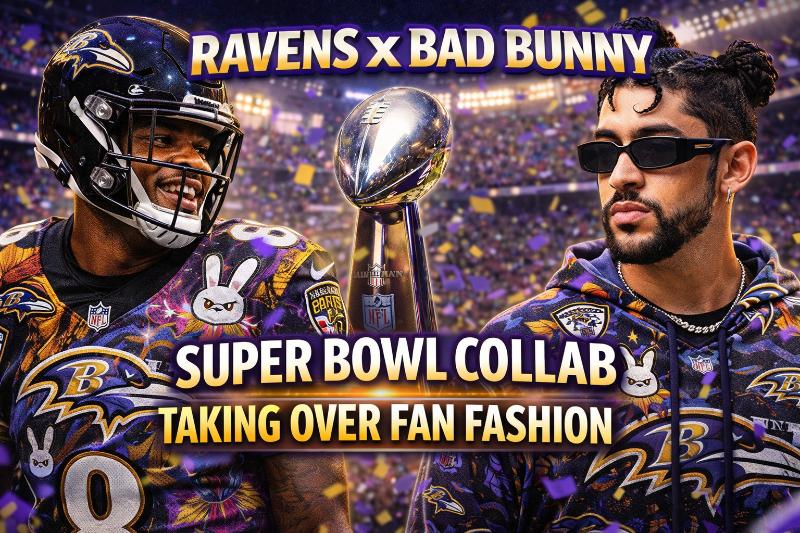 Why the Baltimore Ravens x Bad Bunny Super Bowl Collab Is Taking Over Fan Fashion